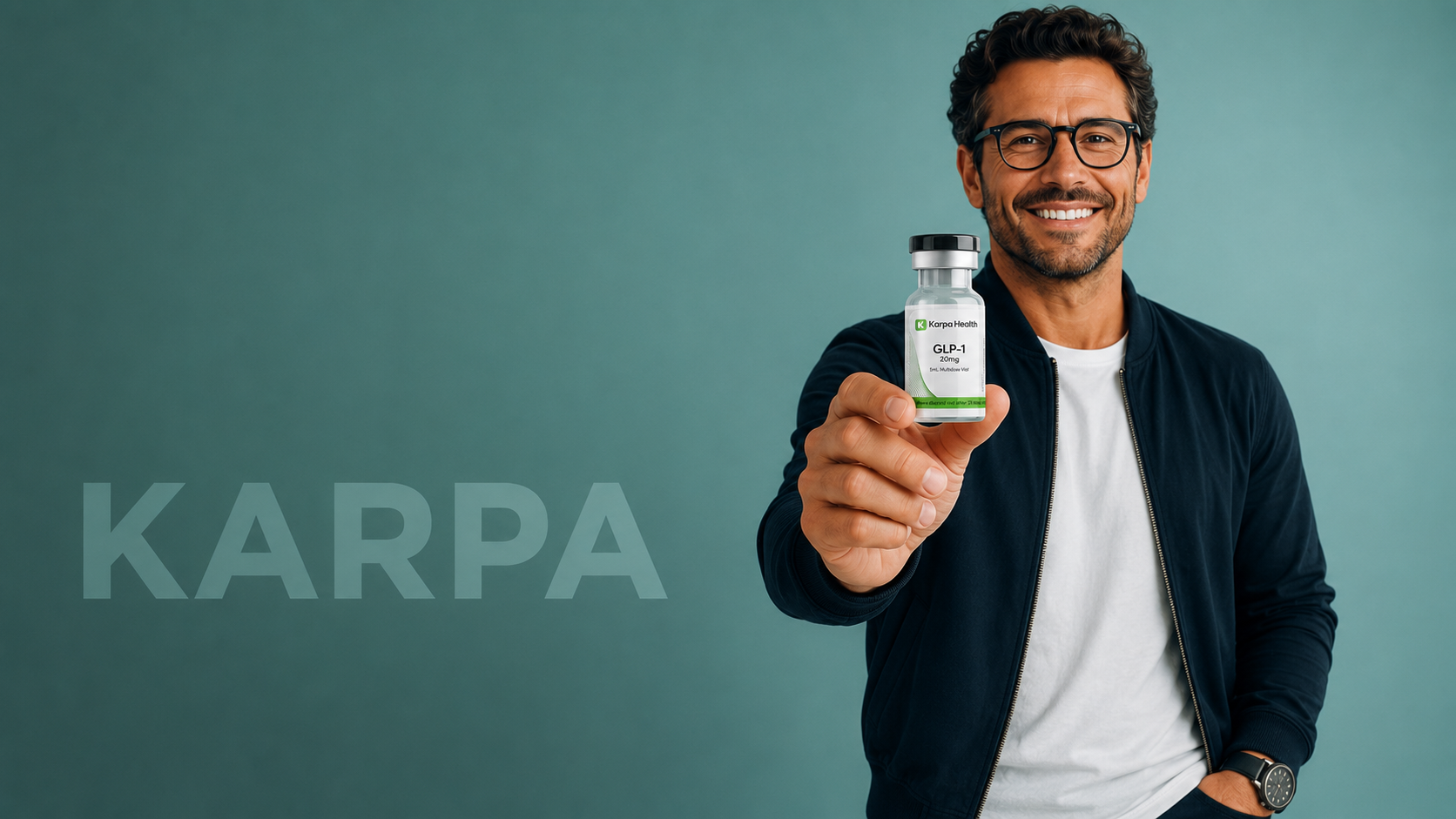 Person holding a Karpa Health GLP-1 vial